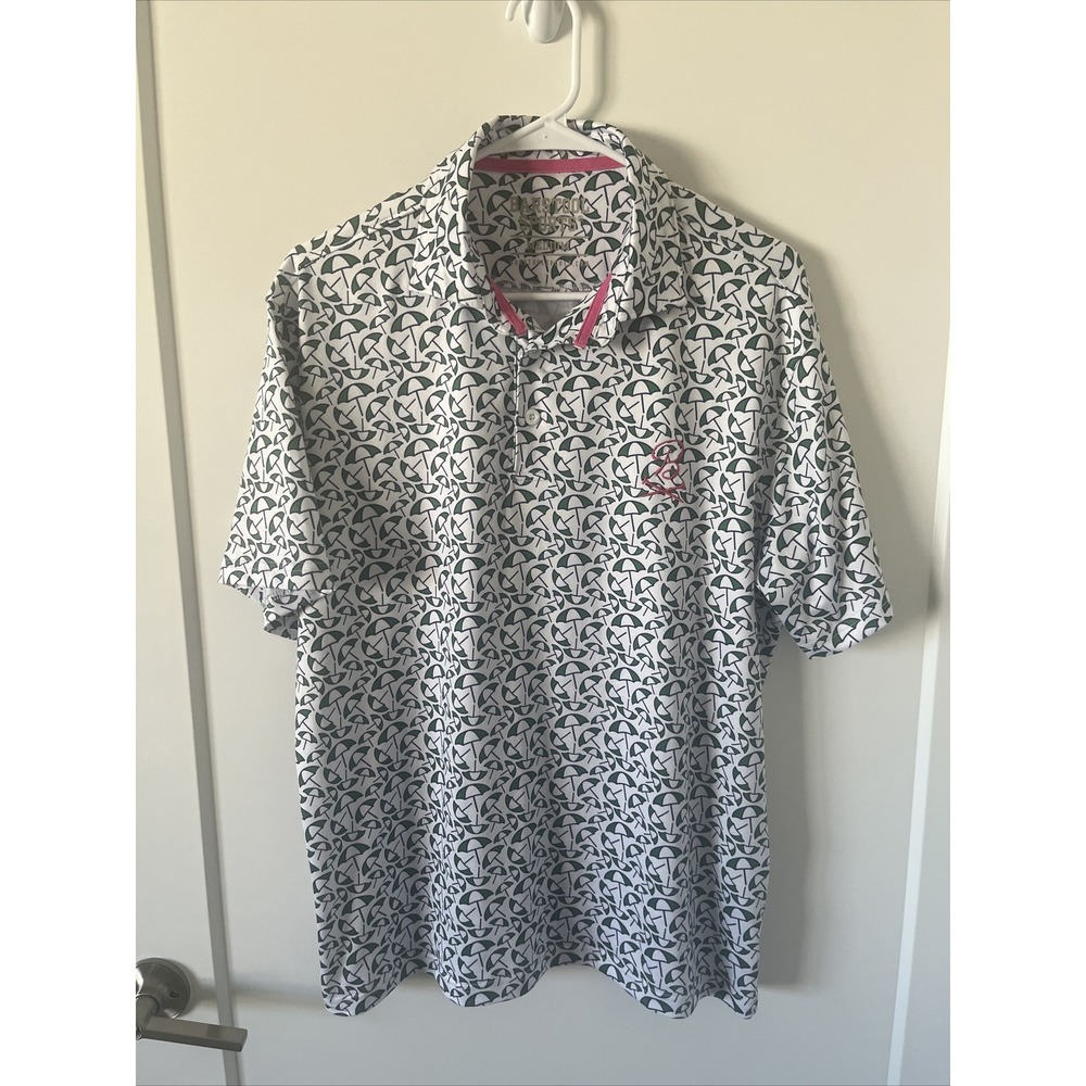 Barstool Sports Umbrellas All Over Embroidered Golf Polo Shirt Mens M White